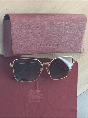 Etro Gold-Tone Gradient Sunglasses with Burgundy Case and Cloth Unisex